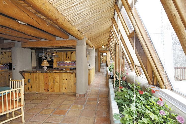 The timber-framed interior of Dennis Weaver's Sunridge home